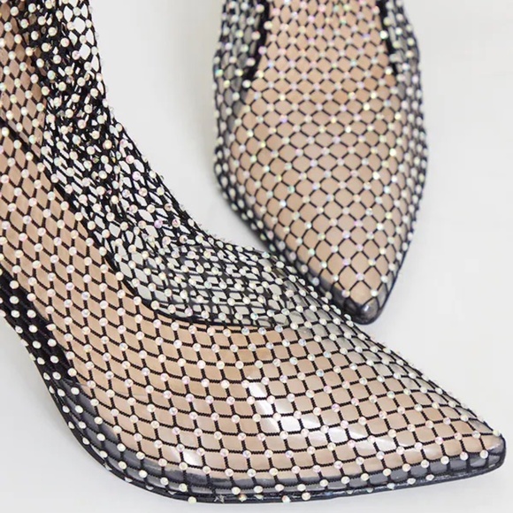 PLT BLACK DIAMANTE FISH NET SOCK BOOTS - Picture 4 of 9